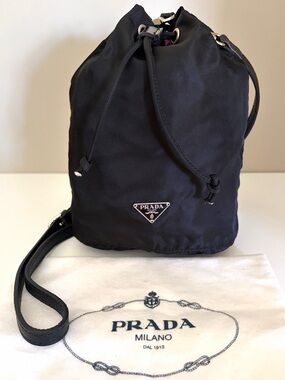 Vintage PRADA Black Nylon Pouch Drawstring Crossbody Bag